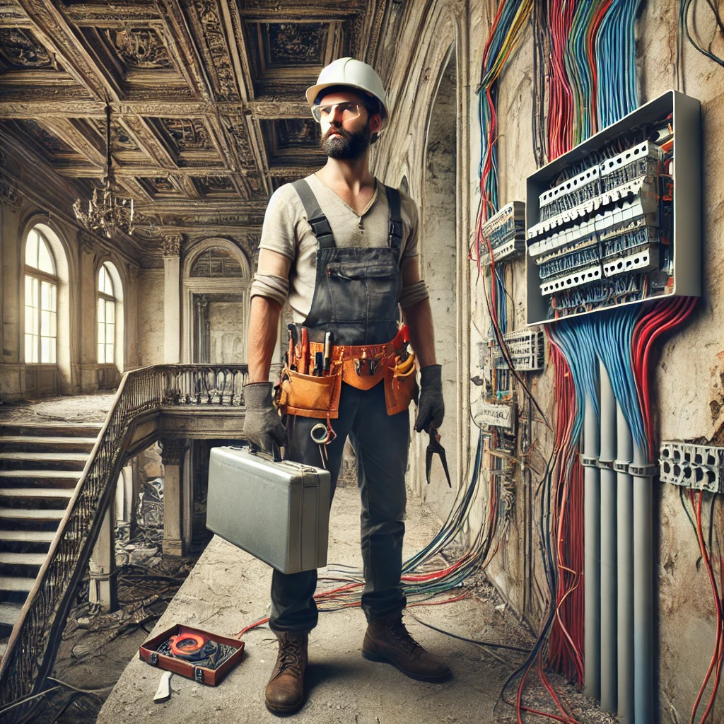 hombre revisando el circuito electrico de una vivienda