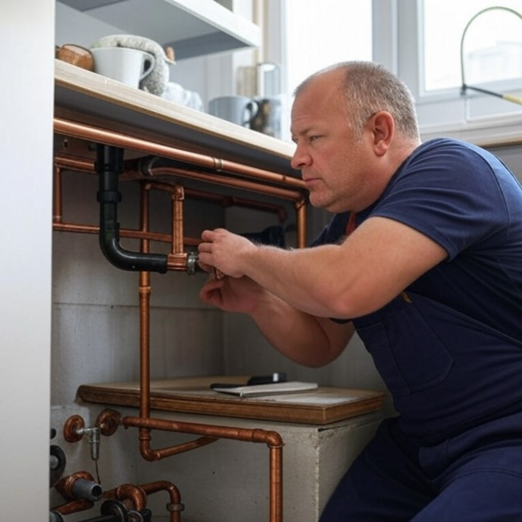 fontanero cambiando las tuberias del hogar