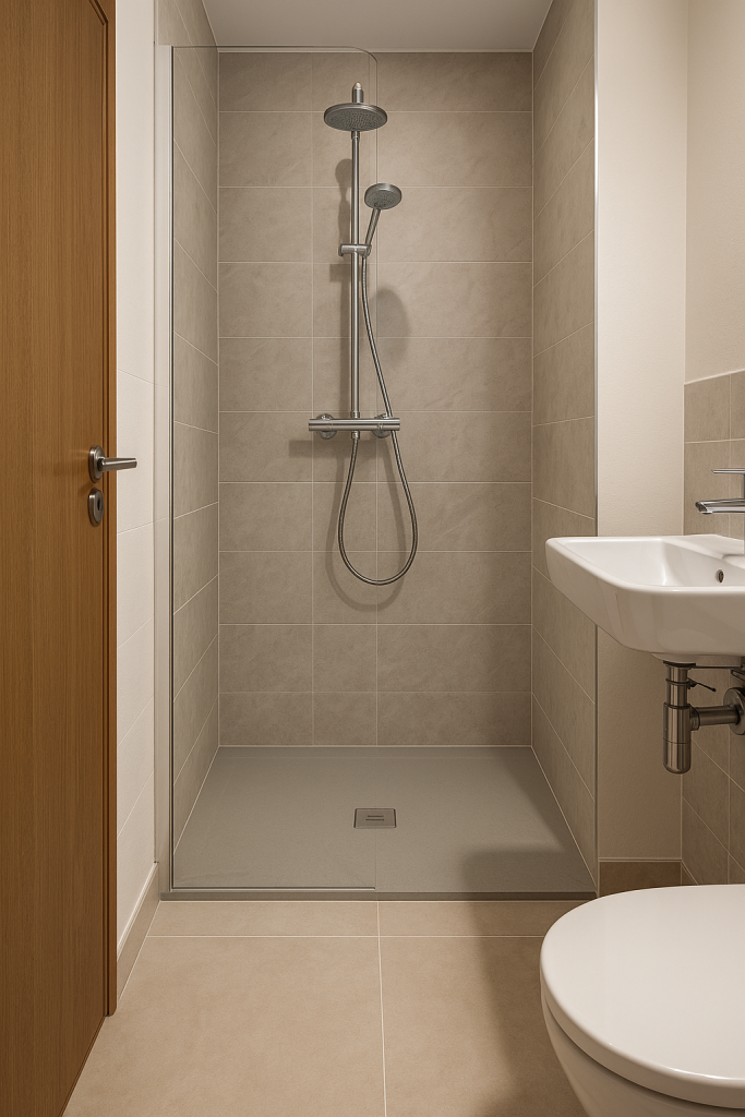 ducha a ras de suelo en espacio reducido